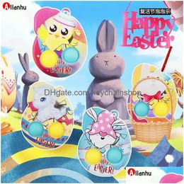 2021 Happy Easter Push Poppers Finger Bubble Decompression Toy Childrens Funny Fidget Mini Key Chain Toys Students Backpack Pendant Dr Dhqub