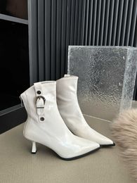 2023 Autumn and Winter New Style Sexy Thin Heel Riveted Belt Buckle Mid Sleeve Boots for Women's Knee Length Boots 231028