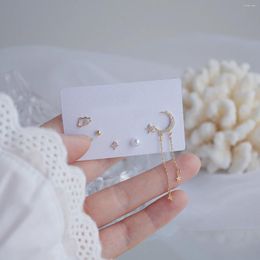 Stud Earrings 2023 Korean Selling Fashion Jewellery 6-piece Set Simple Copper Inlaid Zircon Star Moon Non-standard Tassel