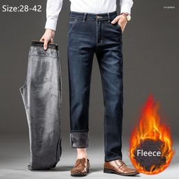 Men's Jeans Men's Plus Size Fleece Men Thicken Straight Male Large Blue Warm Autumn Winter Business Office High Waist Trousers Denim