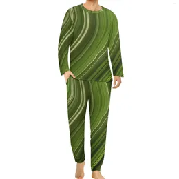 Men's Sleepwear Liquid Marble Pyjamas Autumn Gold And Green Casual Men 2 Piece Graphic Long Sleeve Kawaii Big Size Set