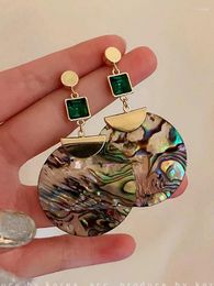 Hoop Earrings Bohemian Emerald Shell Round Simple Fashion Geometric Drop Shiny Charm Jewelry Accessories Gift Loves