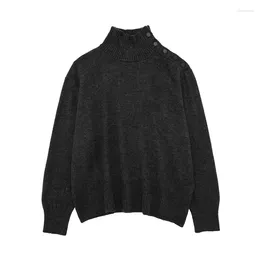 Women's Sweaters Autumn High Neck Long Sleeves Loose Comfortable Knitted Sweater Button-Up Decoration Casual Fashion Pullover