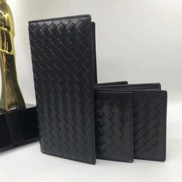 Top quality Whole VN-Knitting Calf Genuine Leather Short Wallet Hand-woven Cowhide Men's Purse Card Holder Gift Box Fashi266K