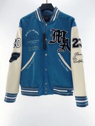 2023 outono e inverno designers novas letras AMIRIly splicing colisão lapela jaqueta de beisebol masculina solta de mangas compridas AM luxo jaqueta de lazer jaqueta dfe