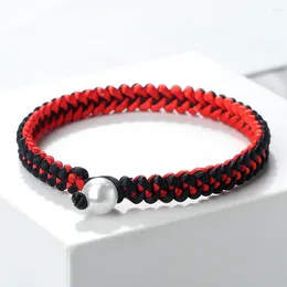 Link Bracelets Handmade Keel Rope Braid Men Bracelet Lucky Black Red Thread Imitation Pearl Clasp Women Bracelets& Bangles Couple Jewellery