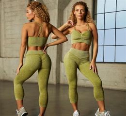 Yoga Fitness Sport Suit Sportswear Two Piece Set Workout Clothes Gym Clothing High Waist Seamless Leggings 2206167490683
