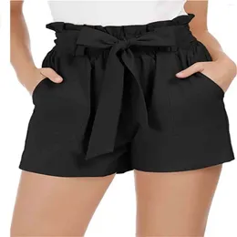 Women's Shorts Lace Bowknot Casual Fashion Pocket High Waist Belt Pants