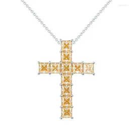 Chains P3-0059 Lefei Fashion Trendy Luxury Classic Moissanite Design Champagne Gold 1ctx11 Cross Necklace Women 925 Silver Jewellery Gift
