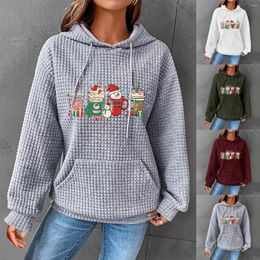 Gym Clothing Women's Hooded Sweatshirt Christmas Milk Tea Print Drawstring Plaid Fabric Pocket Full Zipper Women Blouses