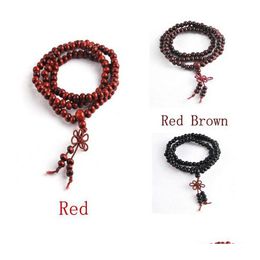 Beaded Fashion 108X6Mm Buddhist Tibetan Decor Prayer Beads Bracelet Bangle Wrist Ornament Wood Buddha Women Jewellery Relin Charm Drop D Dh3Hc