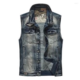 Men's Tank Tops Denim Vest Big Pocket Retro Blue Waistcoat Sleeveless Jeans Jackets Large Size Hip Hop Jean Coats Casual