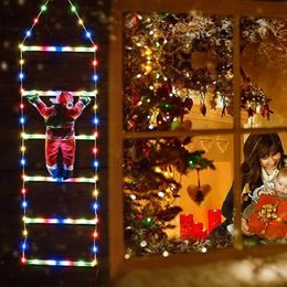 Christmas Decorations Ladder Lights with Santa Claus Doll for Indoor Outdoor Window Garden Xmas Tree Hanging Decor String Lamp