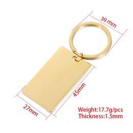 Keychains Lanyards 10Pcs 27x45mm Mirror Polished Stainless Steel Rectangle Blank Keychains For Souvenir Gifts Women Mens Car Key Jewelry 231027