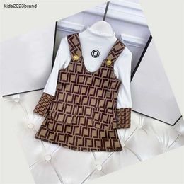 New Clothing Sets Baby Girls Children Long Sleeve White T-shirt Kids Spring Dress Set Luxury Letter Clothes