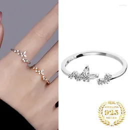 Cluster Rings Korean Ins Fashion Fine Jewellery 925 Sterling Silver Butterfly Ring Female Simple Personality Zircon Women