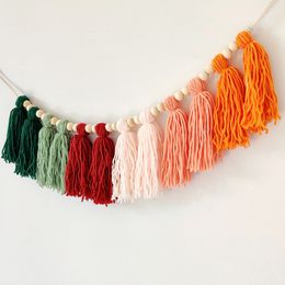 Hand-woven Wood Bead String Yarn Fringe String Home Children's Room Decoration Wall Hanging Decoration Wall Hanging 1224694