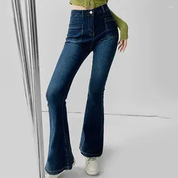 Women's Jeans Slim Boot Cut Women Blue Black High Waisted Long Denim Trousers Vintage Street Flared Front Pockets Autumn 2023