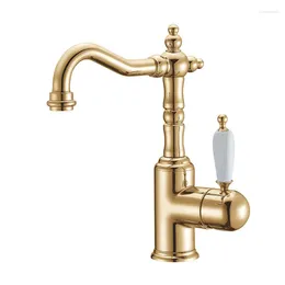 Bathroom Sink Faucets European Style Design Faucet Classic Golden PVD Processing With Ceramic Handle 360 Degrees Swivel Heat And Cold Water