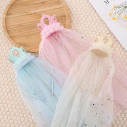 Hair Accessories Sweet Cute Rhinestone Hollow Kids Crown Gauze Headband Lace Mesh Hairband Girls Princess Birthday Party Headwear