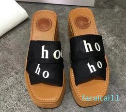 New Ladies Slippers Summer Outer Wear Thick Sole Letter Print Cross Webbing Wedge Canvas Sandals Roman Style Fashion Classic Women's Shoes