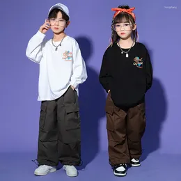 Stage Wear Teen Boys Street Dance Costume Hip Hop Loose T Shirt Long Sleeves Top Cargo Pants Kids Girls Jazz Performance Clothes