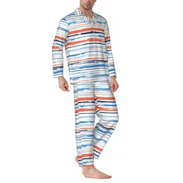 Men's Tracksuits Colorful Stripes Long-Sleeved Pajama Set With Cotton Flannel Men Pants And Long Sleeve