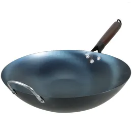 Pans Wok Deep Frying Pan Kitchen For Home With Wooden Handle Stove Iron Supply Chinese Asian Cookware