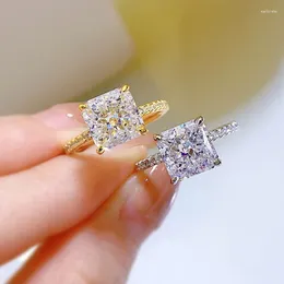 Cluster Rings 2023 Live 925 Silver Ring High Carbon Diamond 10 Radiant Flower Cut Hao Setting Personality