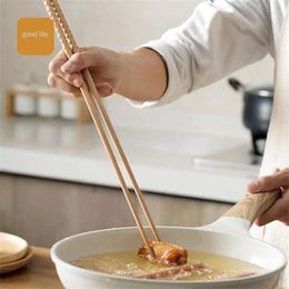 Chopsticks Japanese Extra Long Wooden Polished Beech Wood Fried Noodle Anti-slip Kitchen Cooking Tools