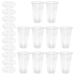 Dinnerware Sets 50 Pcs Transparent Beverage Cups Bubble Tea Fruit Cover Clear Lids Plastic