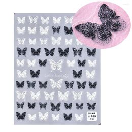 Nail Stickers 1 Sheet Black And White Lace Butterfly Art Sticker 5D Japanese Style Self Adhesive Daily Decoration Sliders Decal