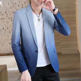 Men's Suits Men's Men Gradient Suit Jacket 2023 Autumn Korean Casual Single Buckle Business Blazer Ropa Hombre Fashion Slim Fit Long