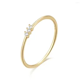 Cluster Rings AIDE 925 Sterling Silver For Women Simple Three Crystal Basic Light Luxury 18K Gold Plated Ring Office Daily Wear