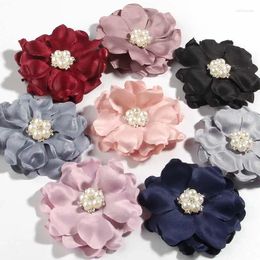 Decorative Flowers 100Pcs 8cm 3.1inch Felt Fabric Chiffon Artificial With Pearls Beads For Wedding Dress Clothing Hats Headdress Headband