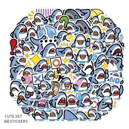 60PCS/Lot Cartoon Shark Emotion Look Stickers Kawaii Sharks Expression Graffiti Sticker Phone Case Luggage Guitar Waterproof Decal Bulk Wholesale