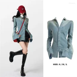 Women's Blouses Hikigawa Chic Fashion Women American Vintage Denim Shirts Early Spring Vinatge Casual Streetwear Outerwear Slim Y2k Tops