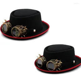 Berets Steampunk Flat Top Hat For Women Men With Goggles Halloween Cosplay Party Costume Cap Gothic Vintage Accessory