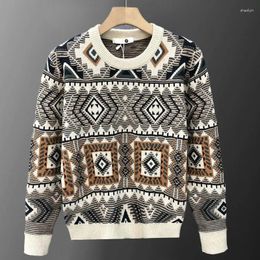 Men's Sweaters 2023 Fall Retro Flowers Pattern Long Sleeve Sweater Korean Slim Pullover Streetwear Print Knitted Tshirt Male