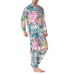 Men's Tracksuits Palm Leaves Long-Sleeved Pajama Set With Cotton Flannel Men Pants And Long Sleeve