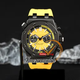 43mm Dive New Quartz Chronograph Mens Watch Yellow Texture Dial Stick Markers PVD Black Steel Case Rubber Strap Stopwatch Gents Watches Timezonewatch Z21d