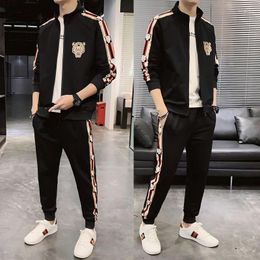 Men's Tracksuits Spring And Autumn Baseball Coat Hoodie Suit Korean Version Of The Trend Cardigan Shirt Trousers Fashion Casual Sports