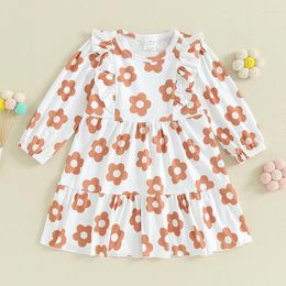 Girl Dresses Kids Toddler Baby Fall Outfits Floral Print Long Sleeve Crewneck Loose Ruffle A-Line Dress Casual Clothes