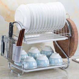 Kitchen Storage Stainless Steel Dish Drain Rack Double Layer Stand Practical Shelf For Home (Silver) Drainer Sink