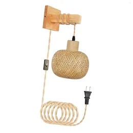 Wall Lamp Sconce Boho Decor Bedside Light Fixture Hand Woven Farmhouse Hanging For Reading Home Bathroom Restaurant Hallway