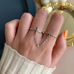 Cluster Rings Korea Fashion Engagement Couple Wedding For Women Copper Cross Chains Opening Resizable Ring Jewellery Anillos Mujer 2023