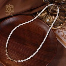 Chains Vintage 3-4mm Freshwater Pearl And Natural Bead 18k Gold Plated Necklace 40 Cm For Woman Trendy Luxury Sweater Chain Jewelry