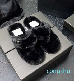 designers Ladies wool Slides Winter fur Fluffy Furry cha and Nel Sandals Warm Comfortable Fuzzy Girl Flip Flop Slipper