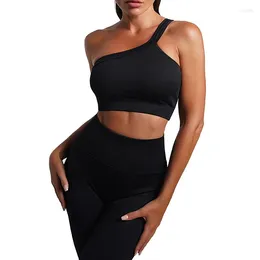 Women's Two Piece Pants Sexy One Shoulder Sports Bra Yoga Set Hip Lift Fitness Outfit Workout Sets Sport Wear Gym Suit Clothes Short