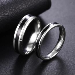 Cluster Rings Simple Stainless Steel Couple Fashion Trendy Black Sliver Engagement Wedding Bands Ring For Men Women Jewellery